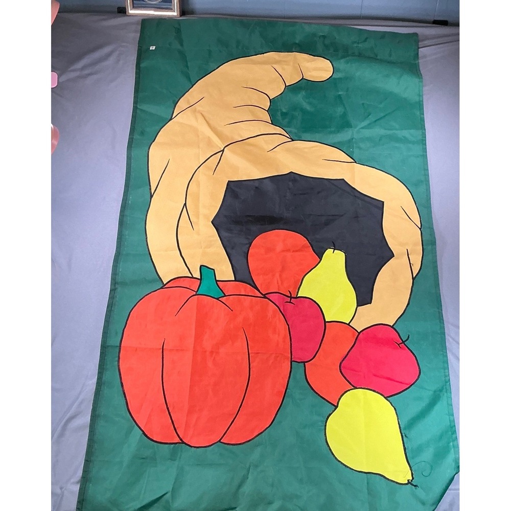 Vintage Thanksgiving Cornucopia Harvest Garden Flag Large Fall Banner